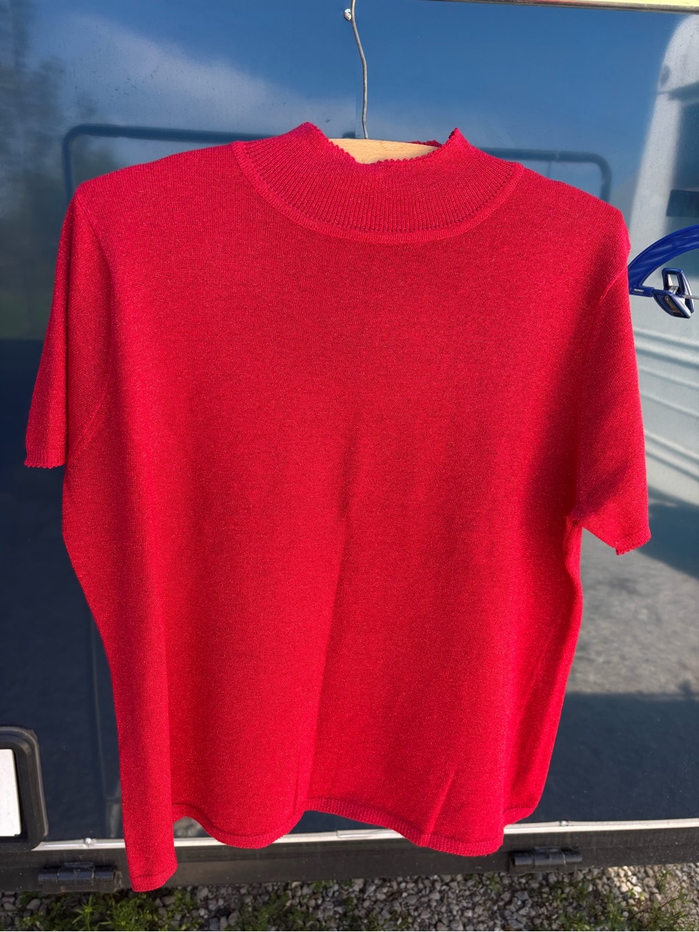 Sag Harbor Red metallic Short-Sleeve Mock Neck Sweater